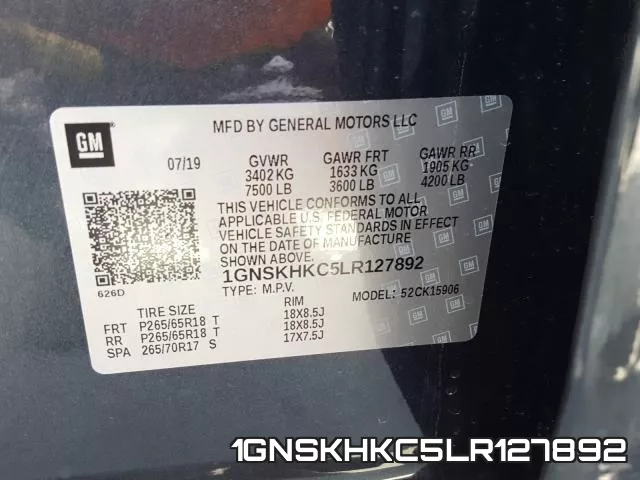1GNSKHKC5LR127892 фото 2
