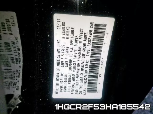 1HGCR2F53HA185542 фото 2
