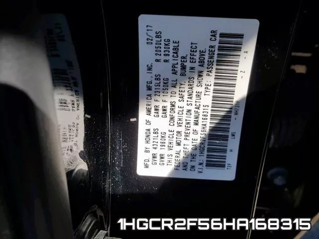 1HGCR2F56HA168315 фото 2