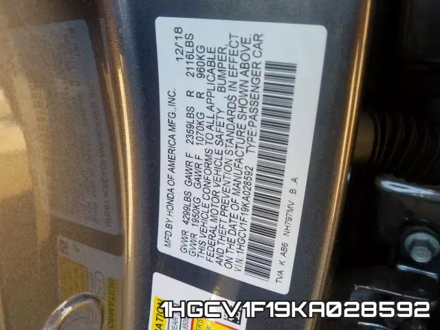1HGCV1F19KA028592 фото 2