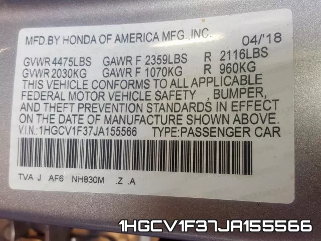 1HGCV1F37JA155566 фото 2