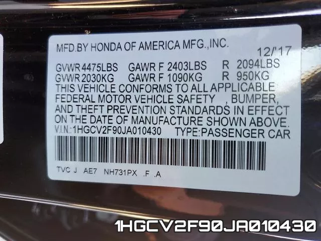 1HGCV2F90JA010430 фото 2