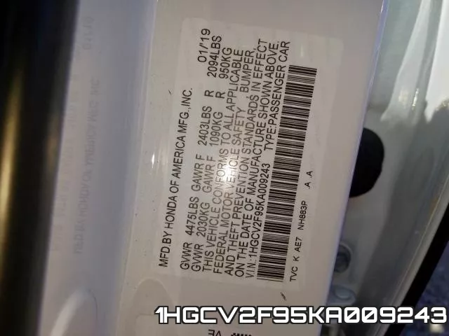 1HGCV2F95KA009243 фото 2