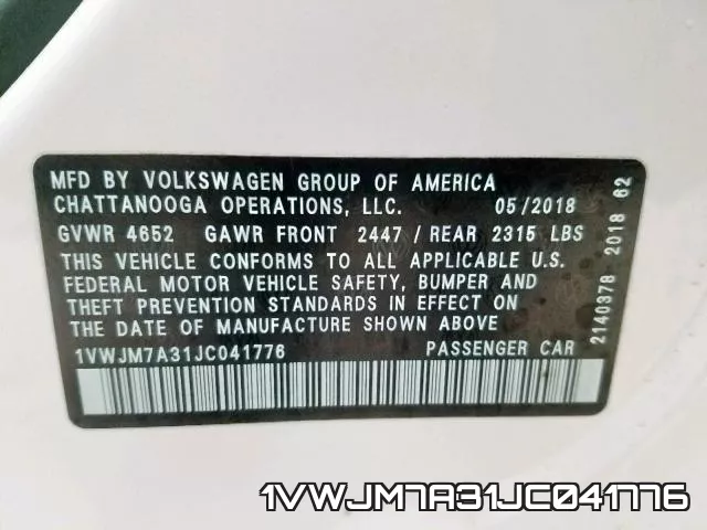 1VWJM7A31JC041776 фото 2