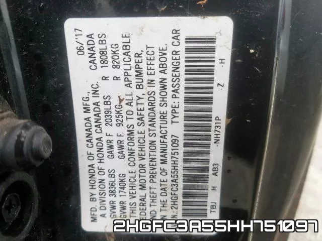 2HGFC3A55HH751097 фото 2
