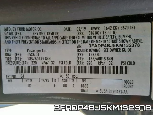 3FADP4BJ5KM132378 фото 2