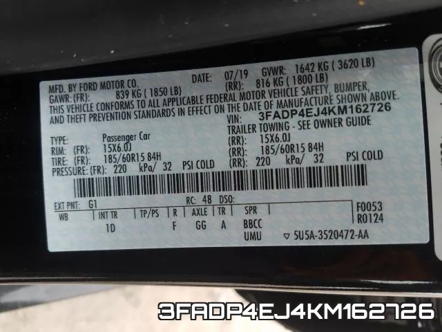 3FADP4EJ4KM162726 фото 2