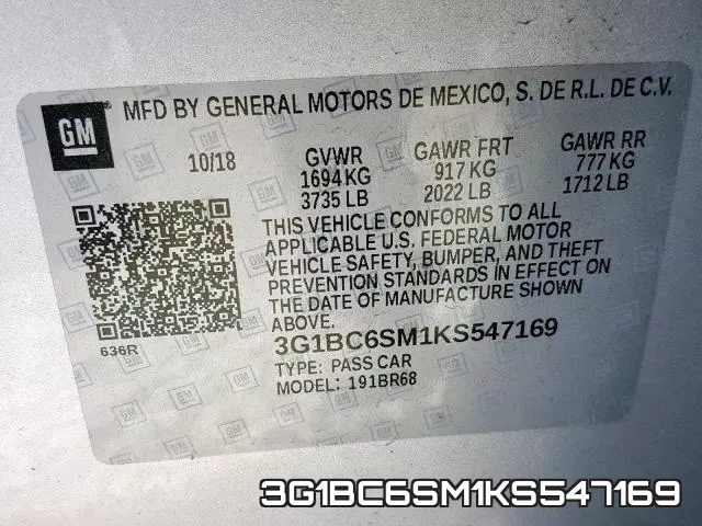3G1BC6SM1KS547169 фото 2