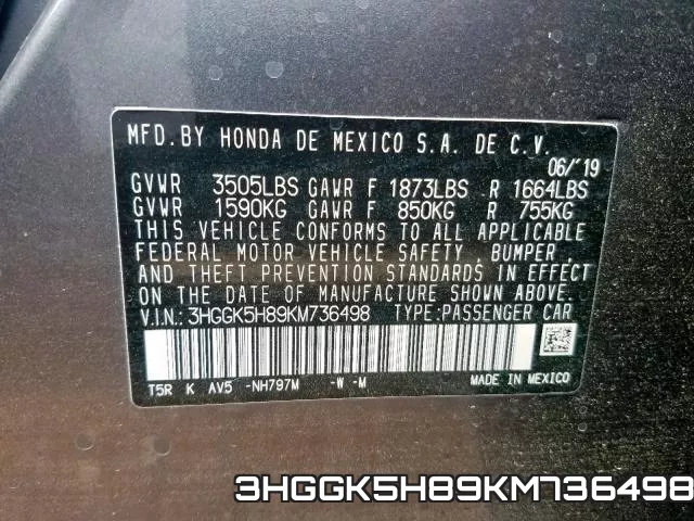 3HGGK5H89KM736498 фото 2