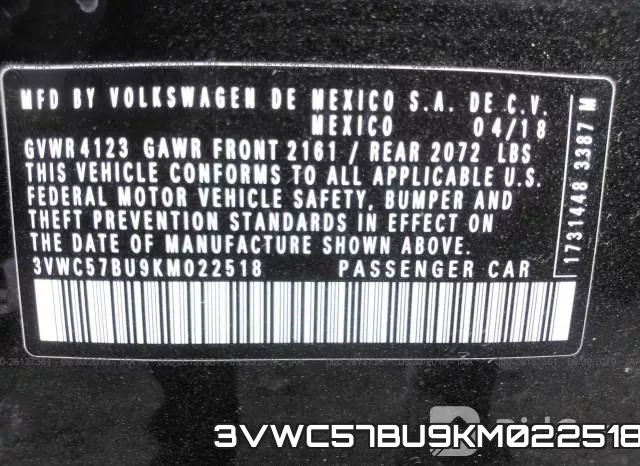 3VWC57BU9KM022518 фото 10