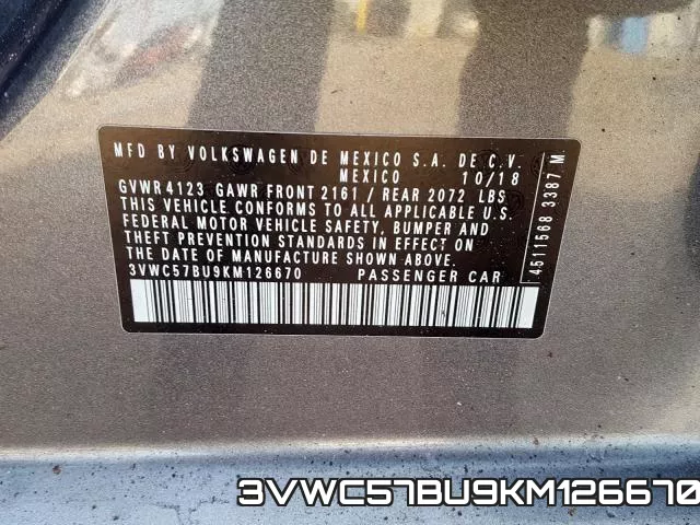 3VWC57BU9KM126670 фото 2