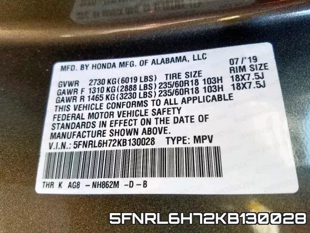 5FNRL6H72KB130028 фото 2