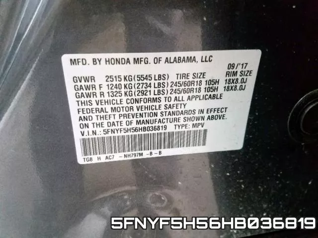 5FNYF5H56HB036819 фото 2