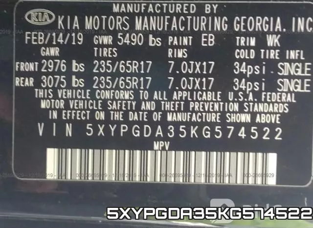 5XYPGDA35KG574522 фото 10