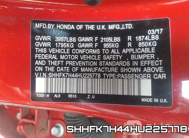SHHFK7H44HU225778 фото 10