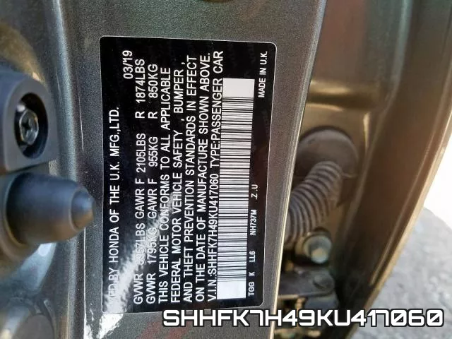 SHHFK7H49KU417060 фото 2