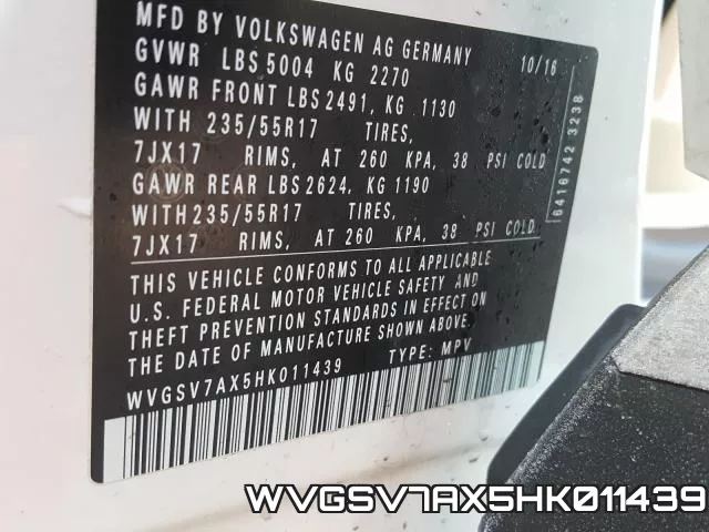 WVGSV7AX5HK011439 фото 2