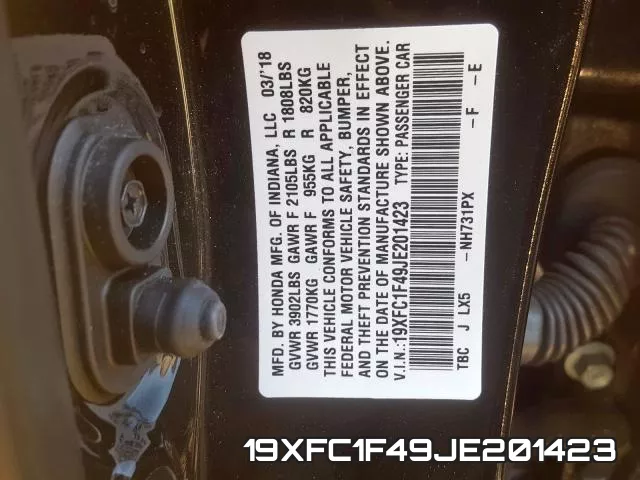19XFC1F49JE201423 фото 2