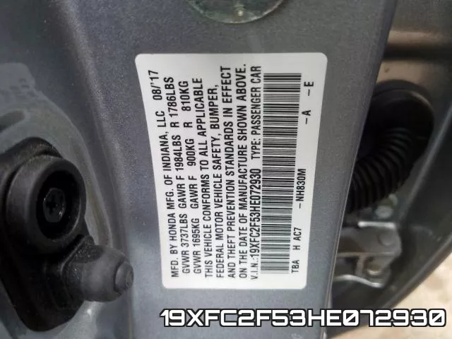 19XFC2F53HE072930 фото 2