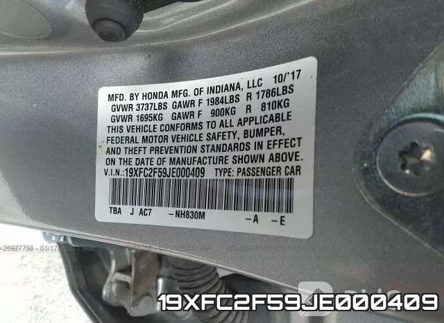 19XFC2F59JE000409 фото 10