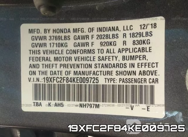 19XFC2F84KE009725 фото 10