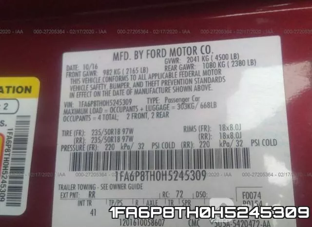 1FA6P8TH0H5245309 фото 10