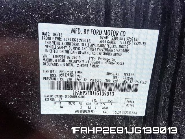 1FAHP2E81JG139013 фото 2