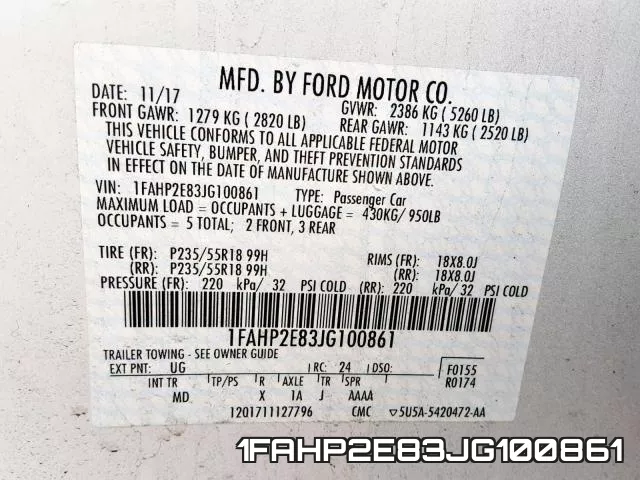 1FAHP2E83JG100861 фото 2