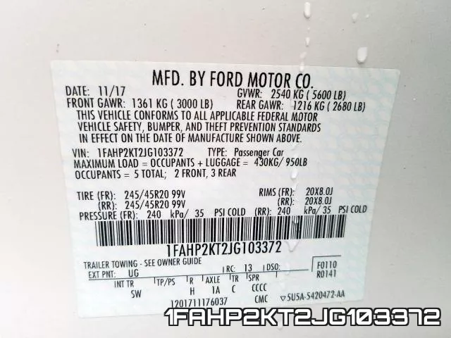 1FAHP2KT2JG103372 фото 2