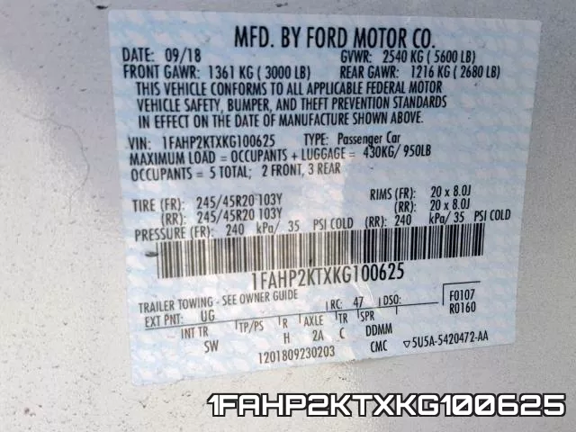1FAHP2KTXKG100625 фото 2