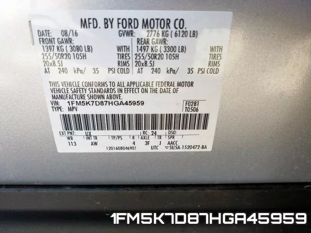 1FM5K7D87HGA45959 фото 2
