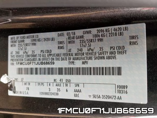 1FMCU0F71JUB68659 фото 2