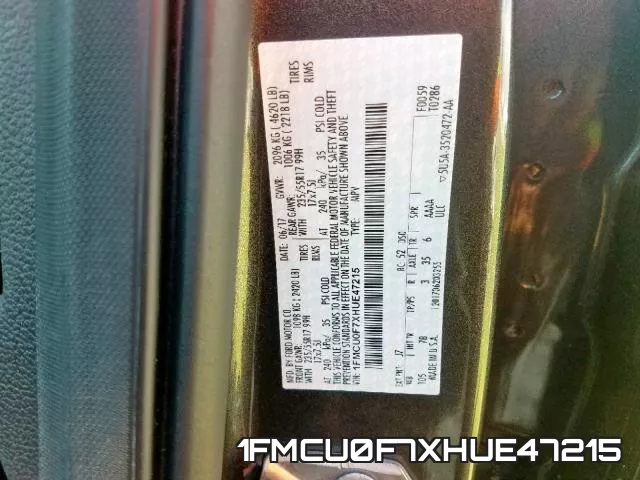 1FMCU0F7XHUE47215 фото 2