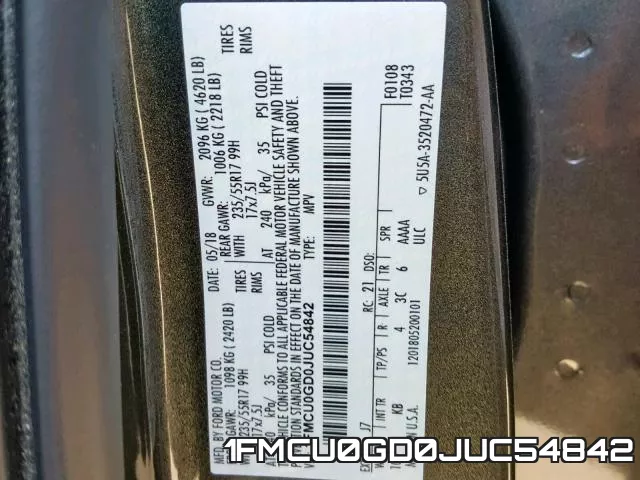 1FMCU0GD0JUC54842 фото 2