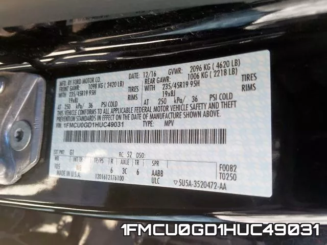 1FMCU0GD1HUC49031 фото 2