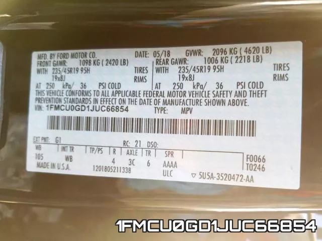 1FMCU0GD1JUC66854 фото 2