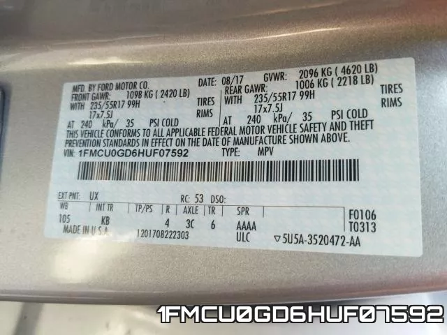 1FMCU0GD6HUF07592 фото 2