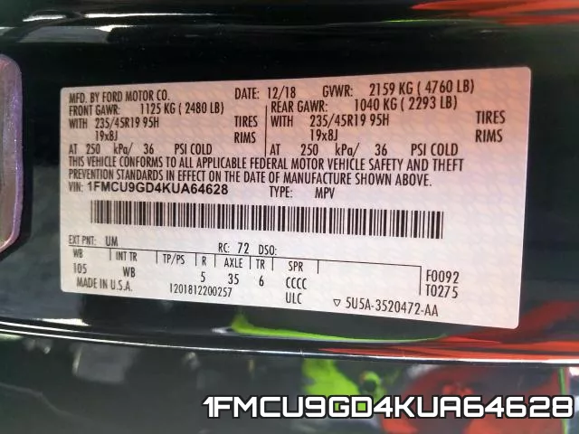 1FMCU9GD4KUA64628 фото 2