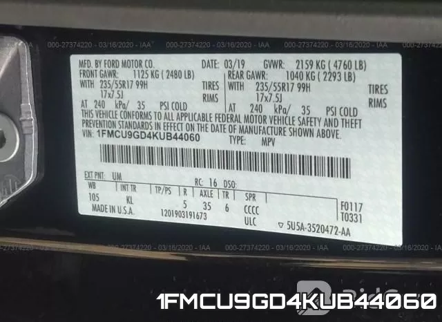 1FMCU9GD4KUB44060 фото 10