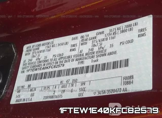 1FTEW1E40KFC82579 фото 10