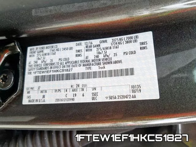 1FTEW1EF1HKC51827 фото 2