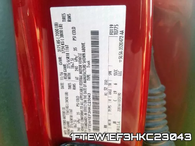 1FTEW1EF3HKC23043 фото 2