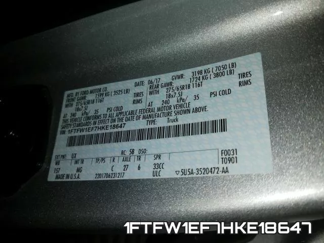 1FTFW1EF7HKE18647 фото 2