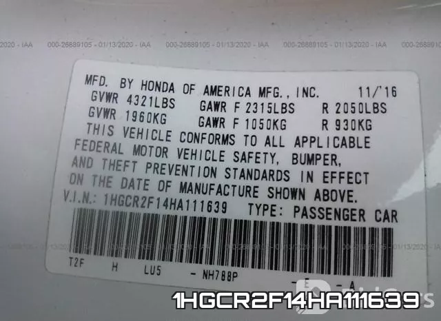 1HGCR2F14HA111639 фото 10