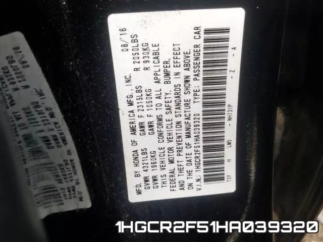 1HGCR2F51HA039320 фото 2