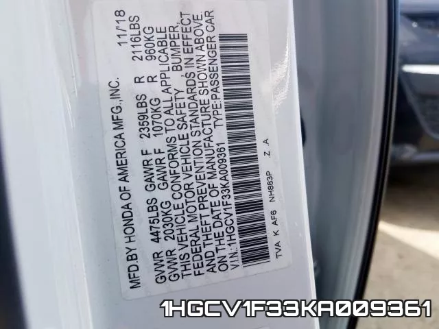 1HGCV1F33KA009361 фото 2