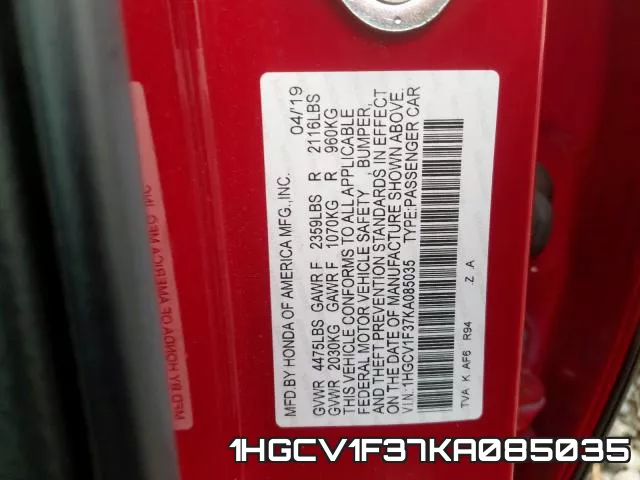 1HGCV1F37KA085035 фото 2