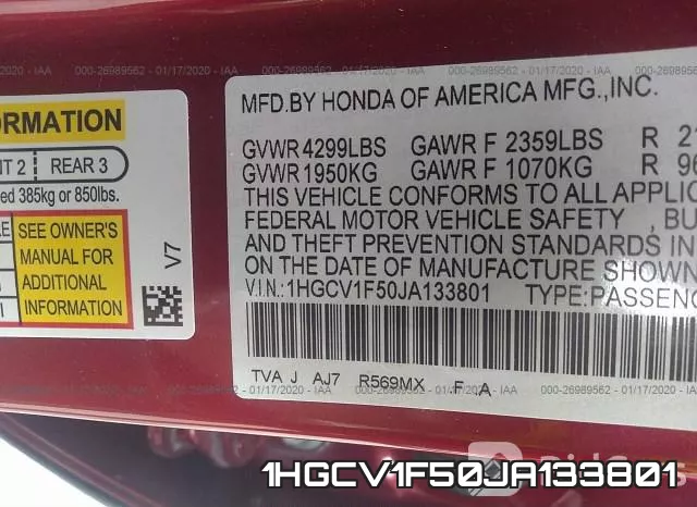 1HGCV1F50JA133801 фото 10
