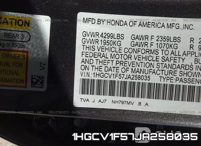 1HGCV1F57JA258035 фото 10