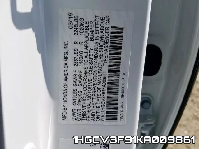 1HGCV3F91KA009861 фото 2